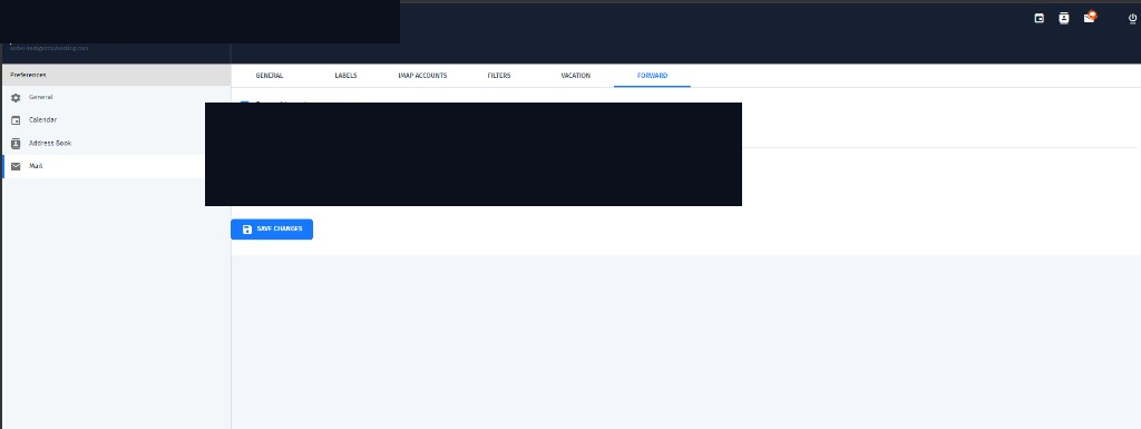 0724 Mail forwarding settings (destination address redacted)
