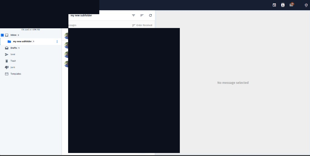 0724 Mail webmail interface with folders and message list (personal details redacted)